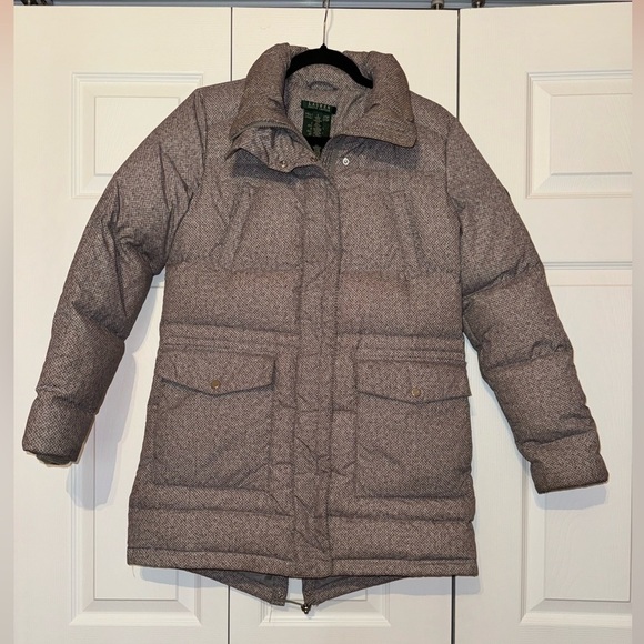 Lauren Ralph Lauren Small Gray warm cozy winter Down long Puffer Parka no hood - Picture 2 of 9
